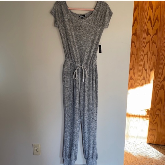 Express Off the Shoulder Heathered Lounge Jumpsuit - Picture 4 of 7